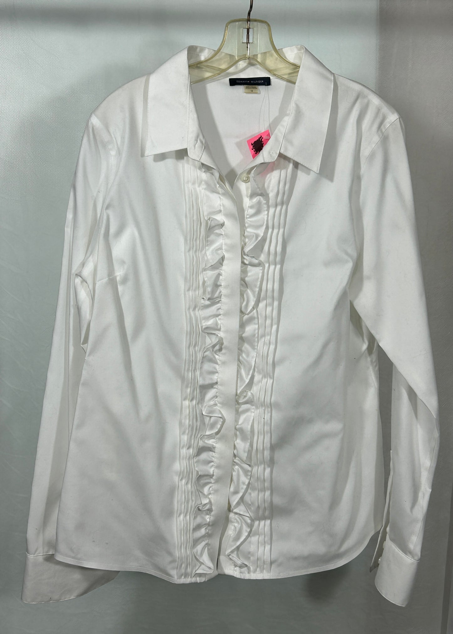 Tommy Hilfiger Women's White Ruffled Button-Down Blouse - Long Sleeve Classic Fit