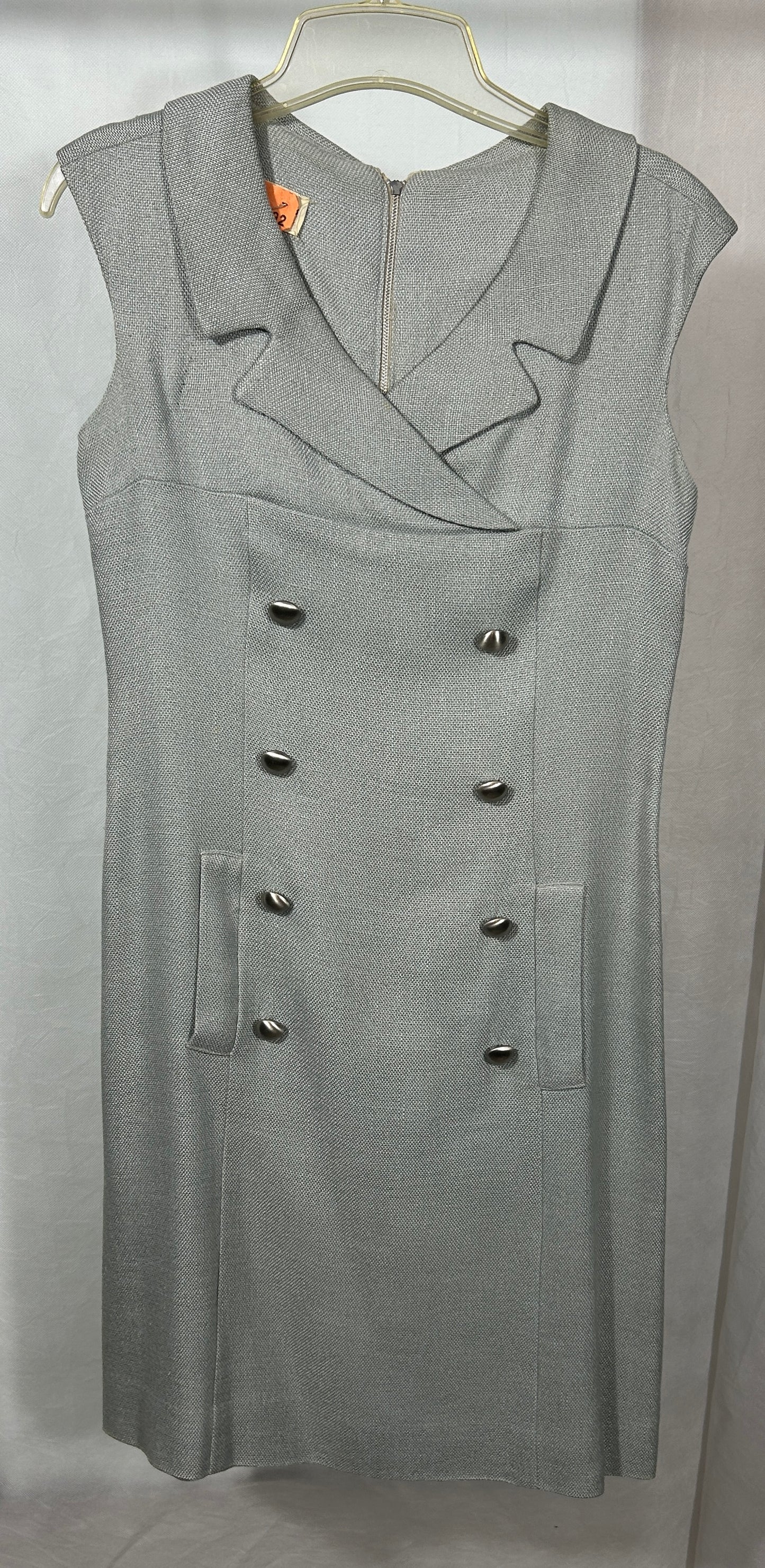 Vintage Alison Ayres Original 1960s Mod Dress – Double-Breasted Sleeveless Sheath in Silver Gray