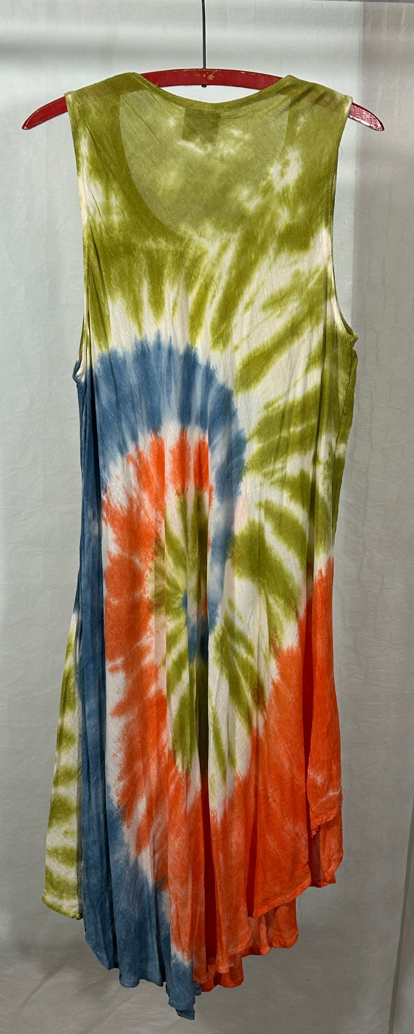 Vintage-Inspired Blue Hue Tie-Dye Sleeveless Swing Dress – Free Size, Boho Festival Style