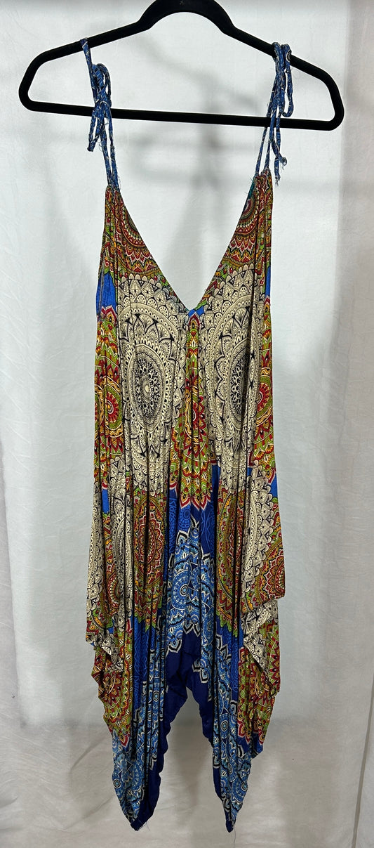 Boho Mandala Print Maxi Dress – 100% Cotton, Made in Thailand, Adjustable Straps