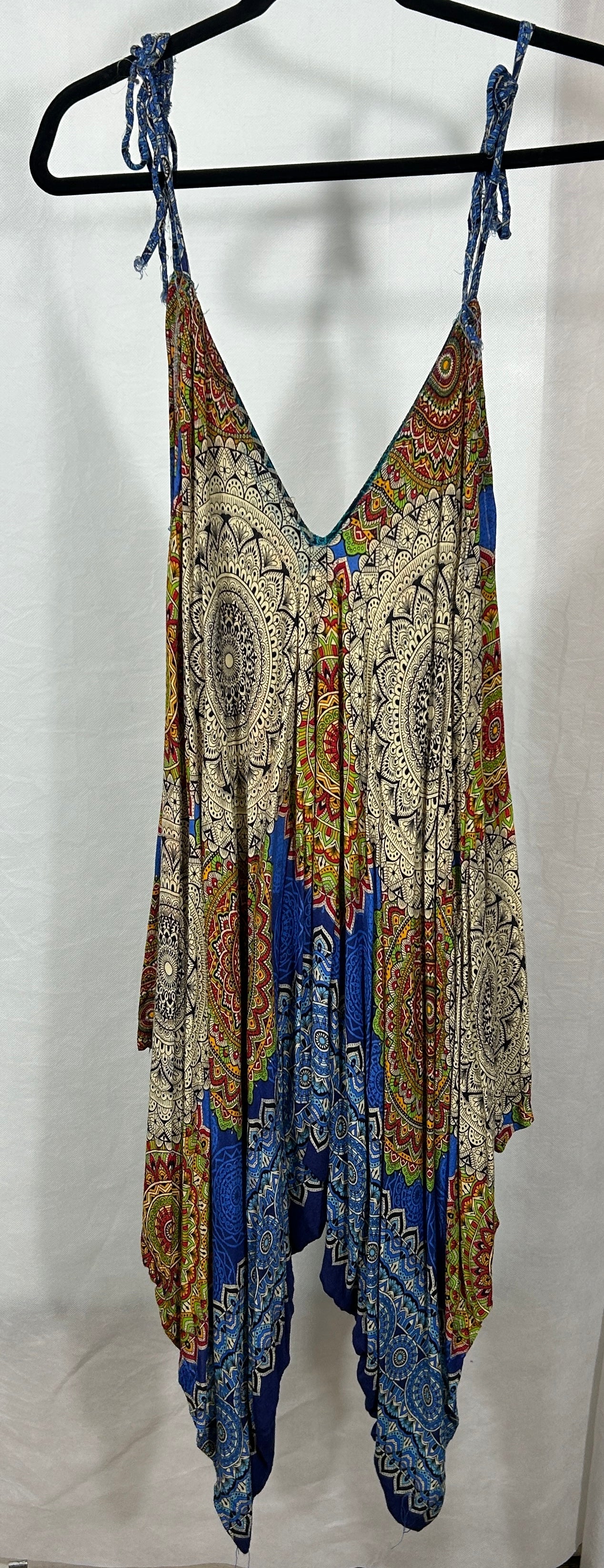 Boho Mandala Print Maxi Dress – 100% Cotton, Made in Thailand, Adjustable Straps