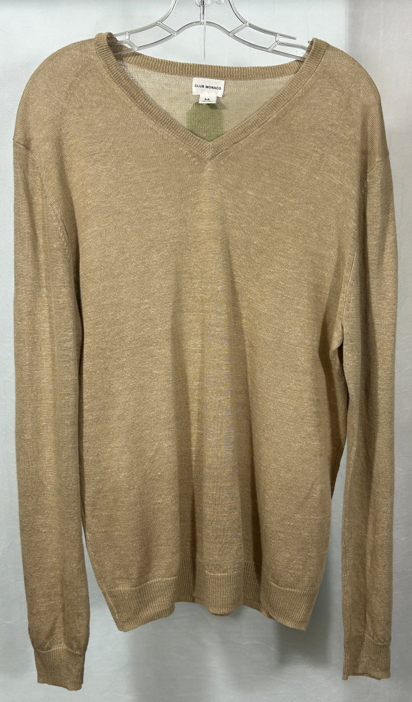 Club Monaco 100% Hemp V-Neck Sweater – Men's Size M – Lightweight Knit