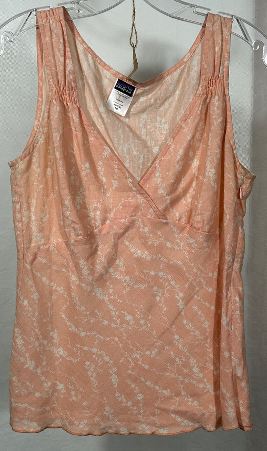 Patagonia Women’s Organic Cotton & Hemp Blend Sleeveless Top – Size 10 Peach Floral Print