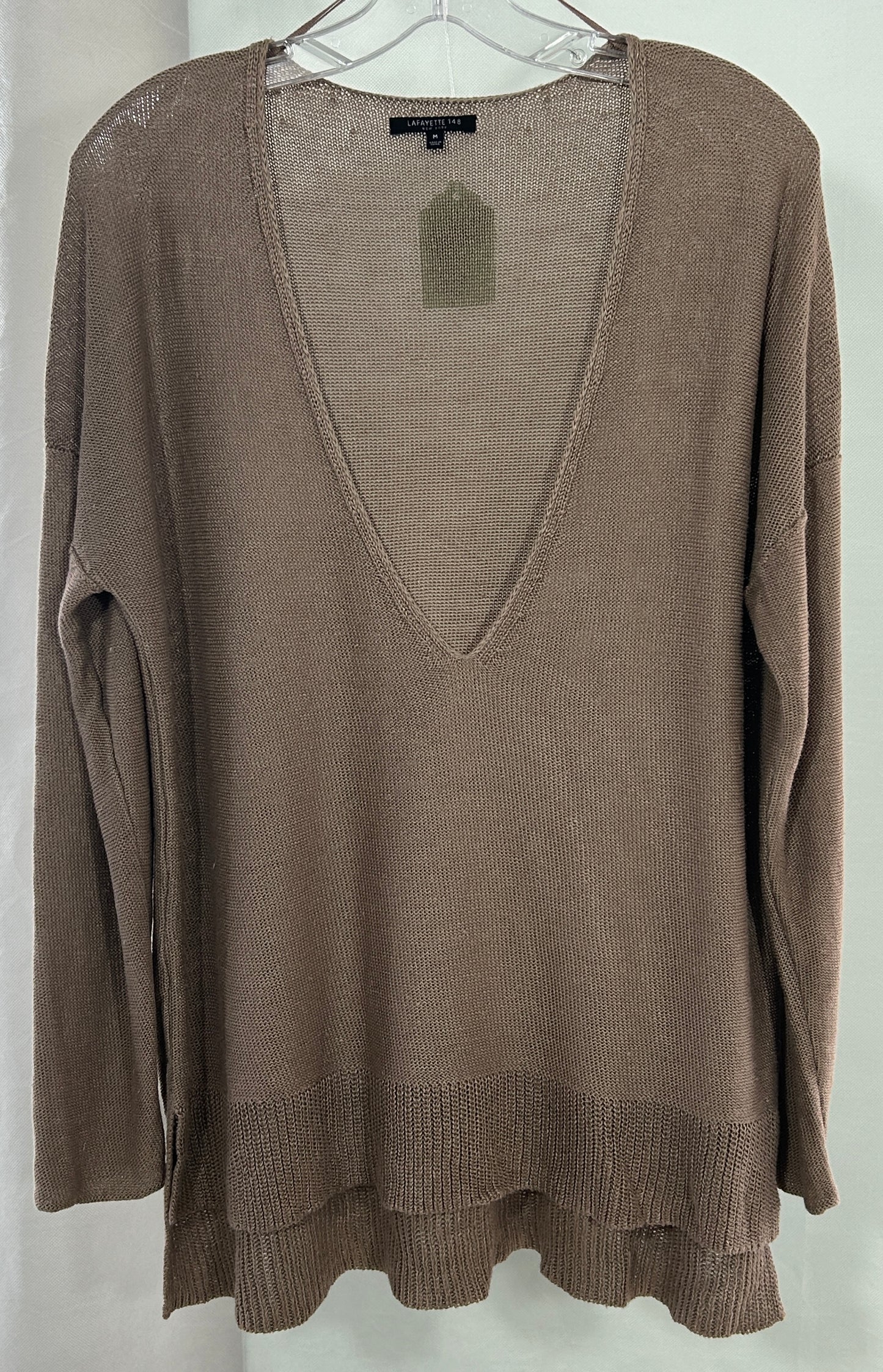 Lafayette 148 New York 100% Hemp Sheer Knit V-Neck Long Sleeve Sweater - Size M