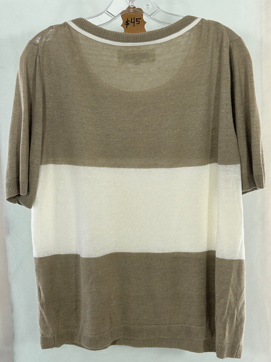 Lafayette 148 New York Color Block Hemp Knit Short Sleeve Sweater