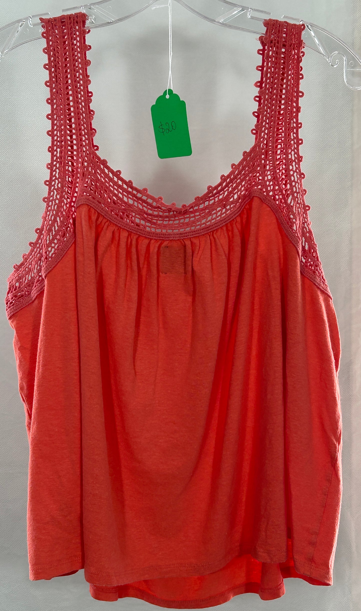 GAP XL Crochet Lace Trim Tank Top - Flamingo Coral Sleeveless Blouse