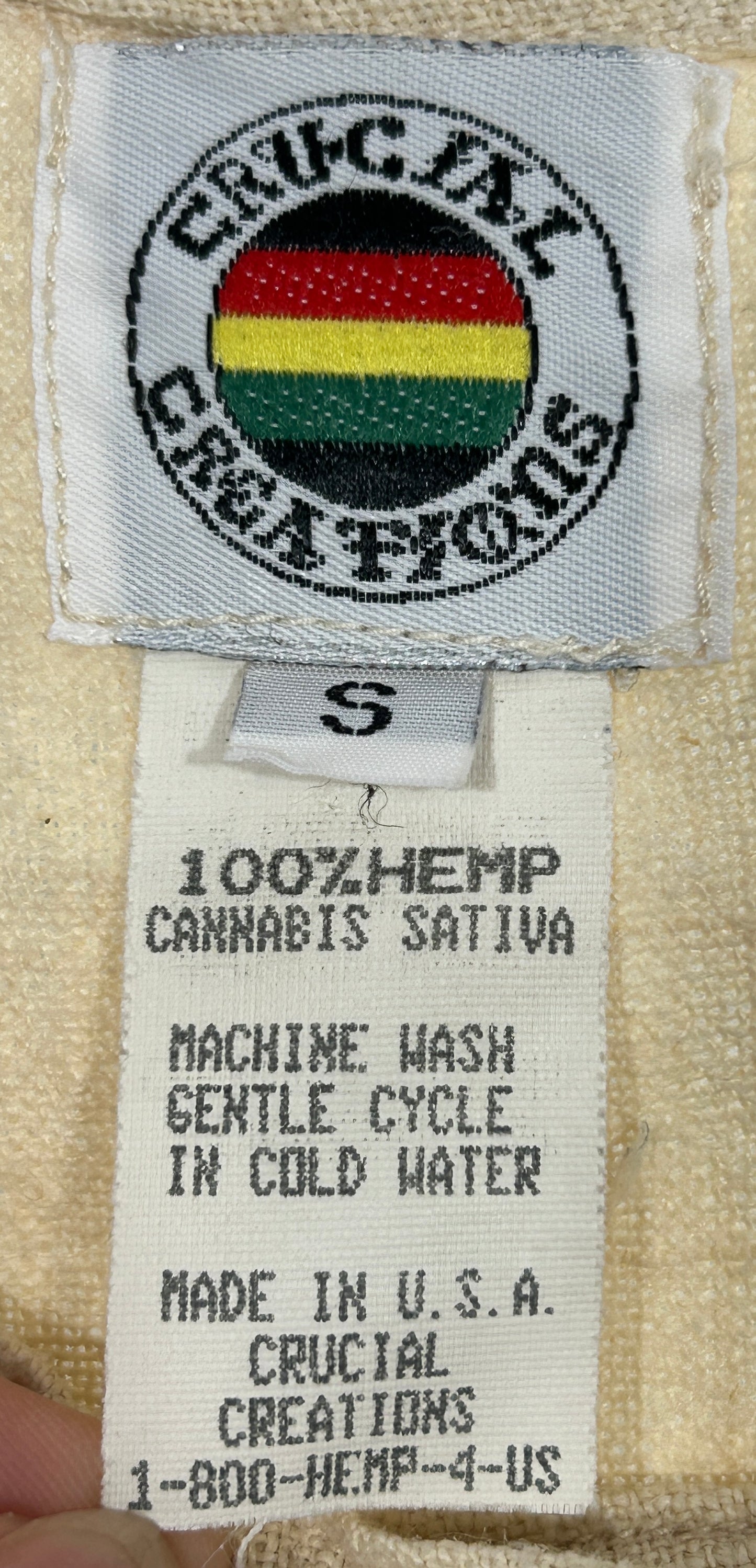 Crucial Creations 100% Hemp Sleeveless Button-Front Tunic Vest - Size Small - Made in USA