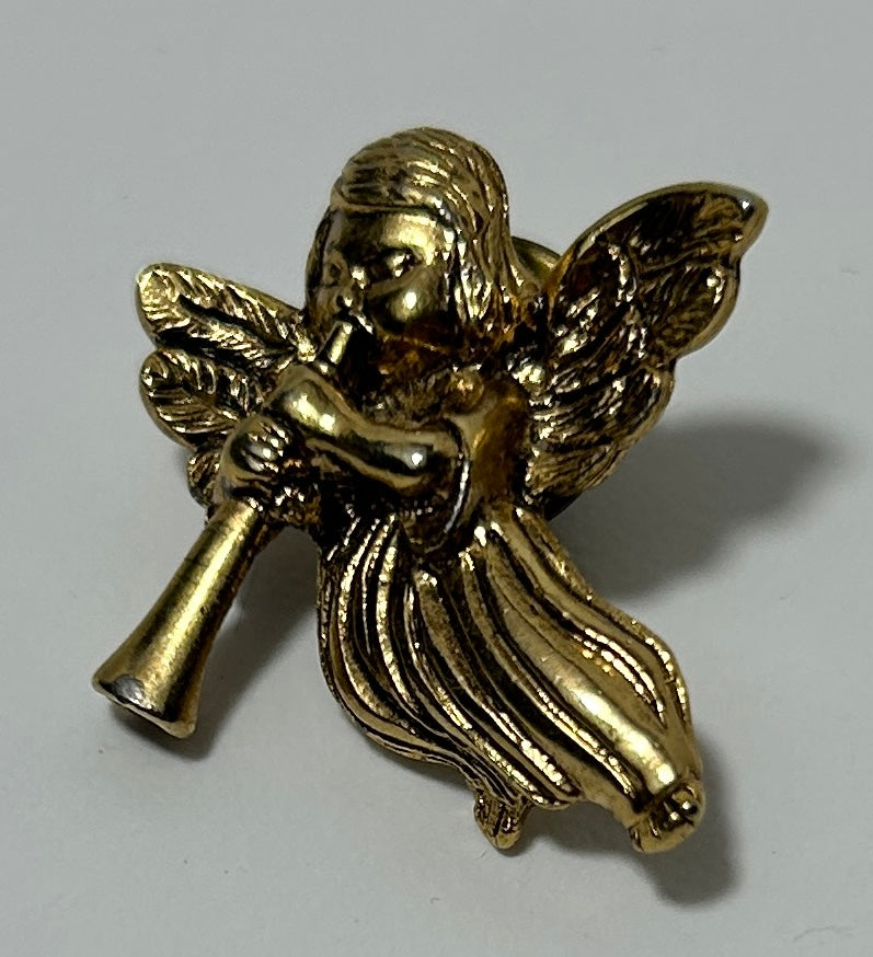 Vintage Gold-Tone JJ Jonette Trumpeting Angel Pin – Signed Religious Lapel Brooch