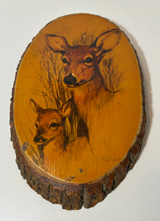 Vintage Paul White Wildlife Art on Wood Slice – The Game Ranch Georgia Souvenir Wall Plaque