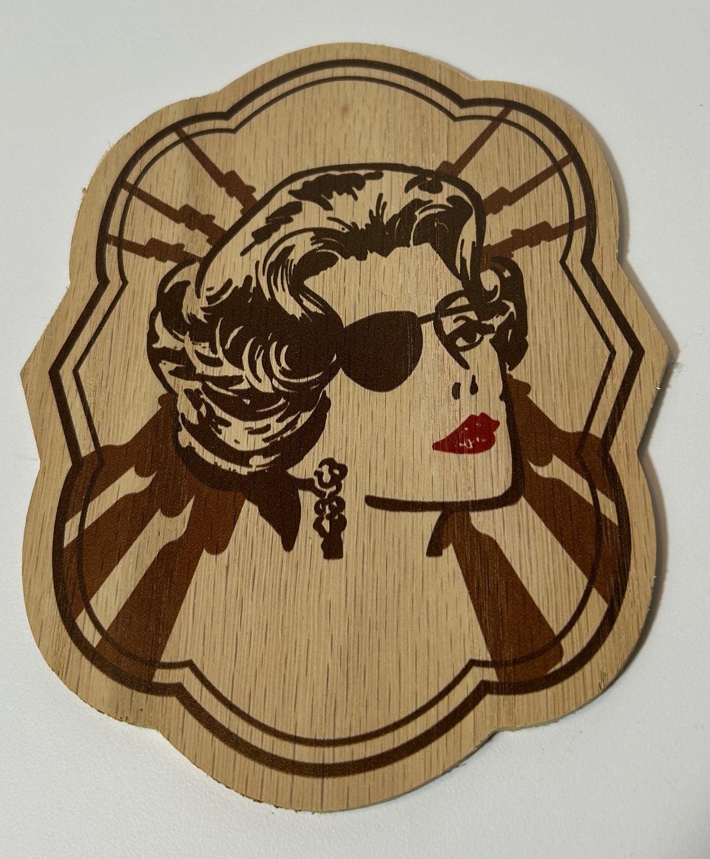 Retro Pirate Lady Wood Plaque or Oversized Coaster – Mid-Century Modern Style Decor
