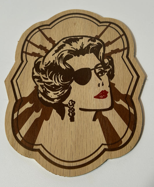 Retro Pirate Lady Wood Plaque or Oversized Coaster – Mid-Century Modern Style Decor