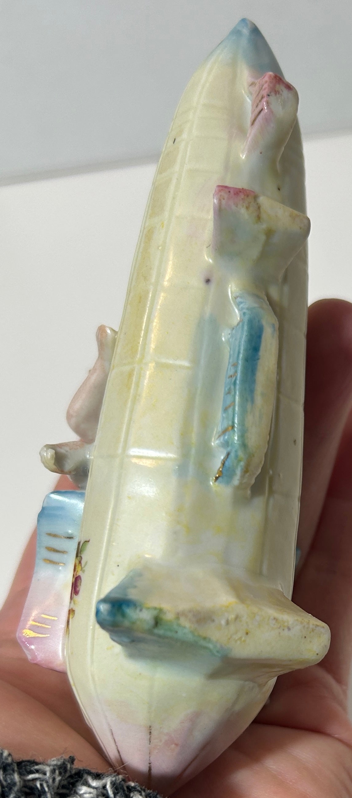 Rare Vintage Porcelain Cherub on Floral Rocket Ship Figurine – Mid-Century Planter