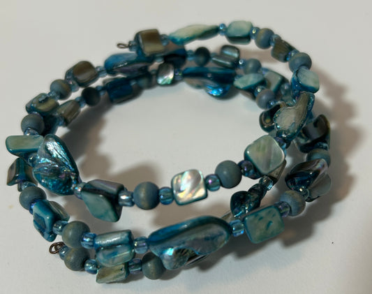 Iridescent Blue Shell Coil Wrap Bracelet – Single Strand Ocean-Inspired Statement Jewelry