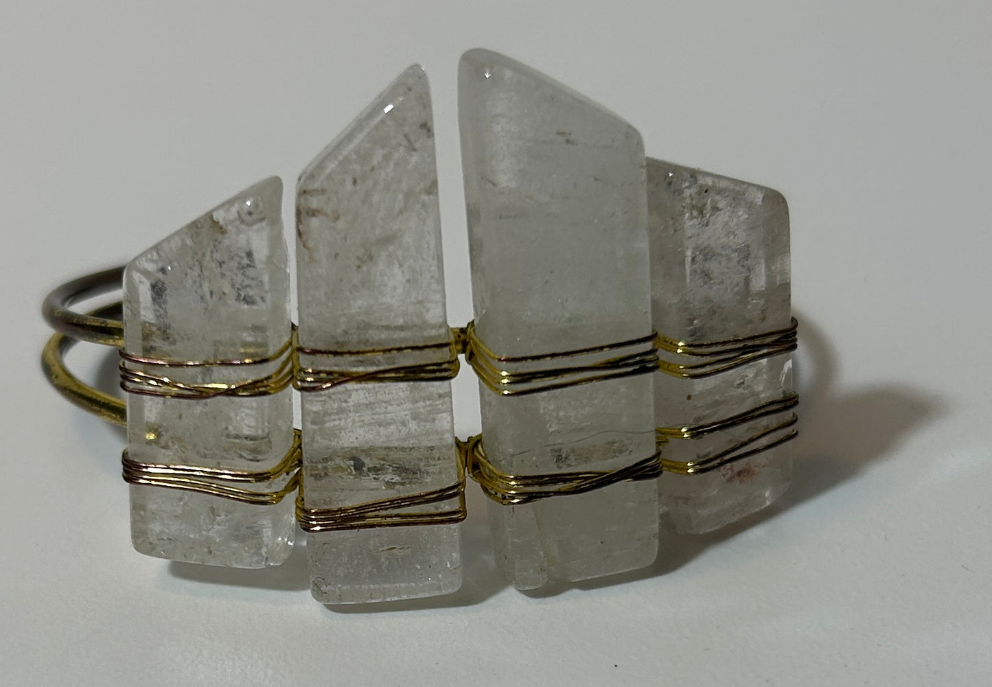 Raw Clear Quartz Crystal Cuff Bracelet – Wire Wrapped Adjustable Boho Style Bangle