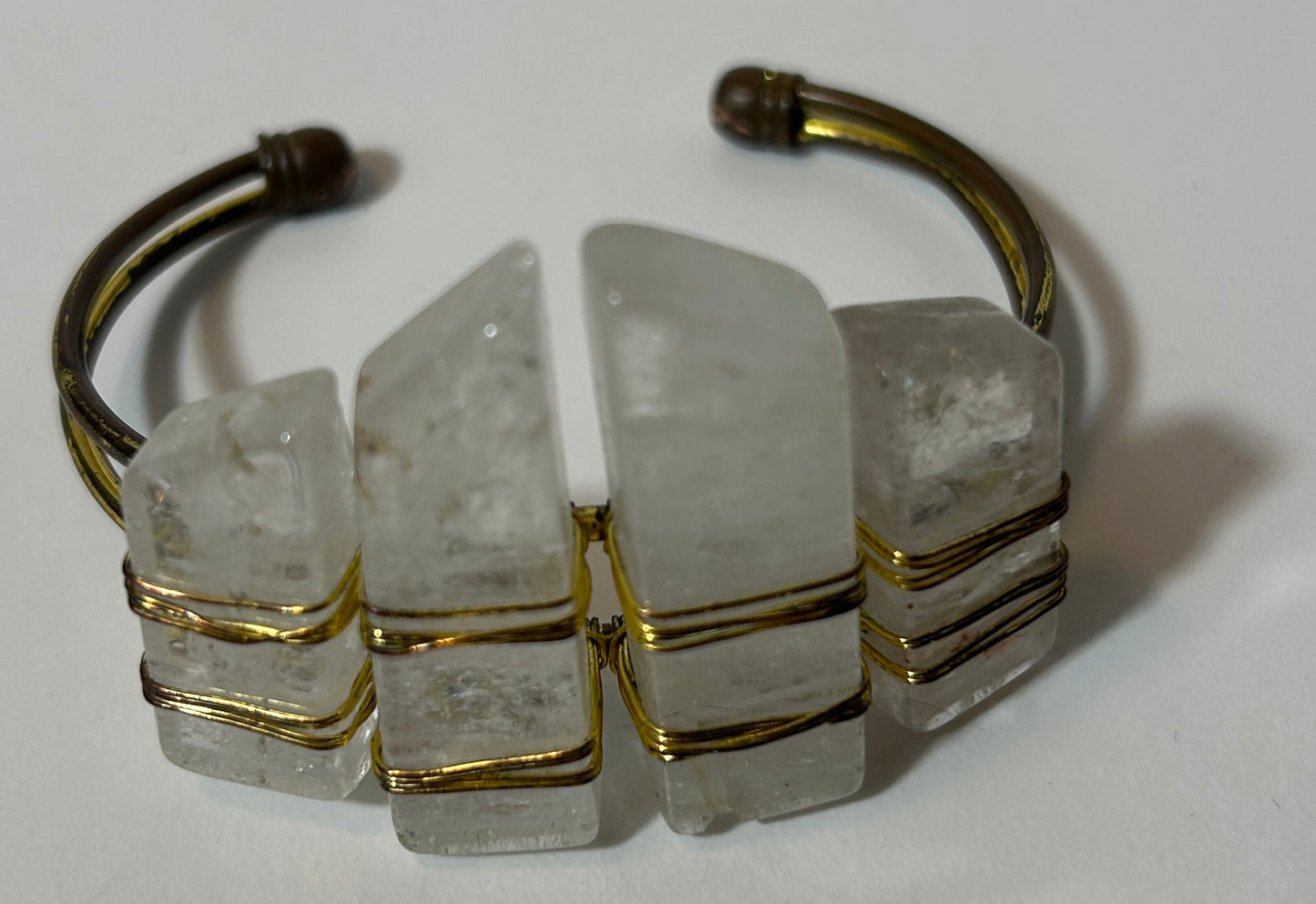 Raw Clear Quartz Crystal Cuff Bracelet – Wire Wrapped Adjustable Boho Style Bangle
