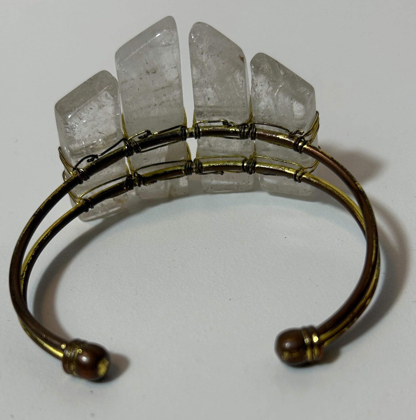 Raw Clear Quartz Crystal Cuff Bracelet – Wire Wrapped Adjustable Boho Style Bangle