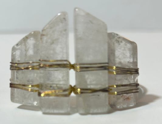 Raw Clear Quartz Crystal Cuff Bracelet – Wire Wrapped Adjustable Boho Style Bangle