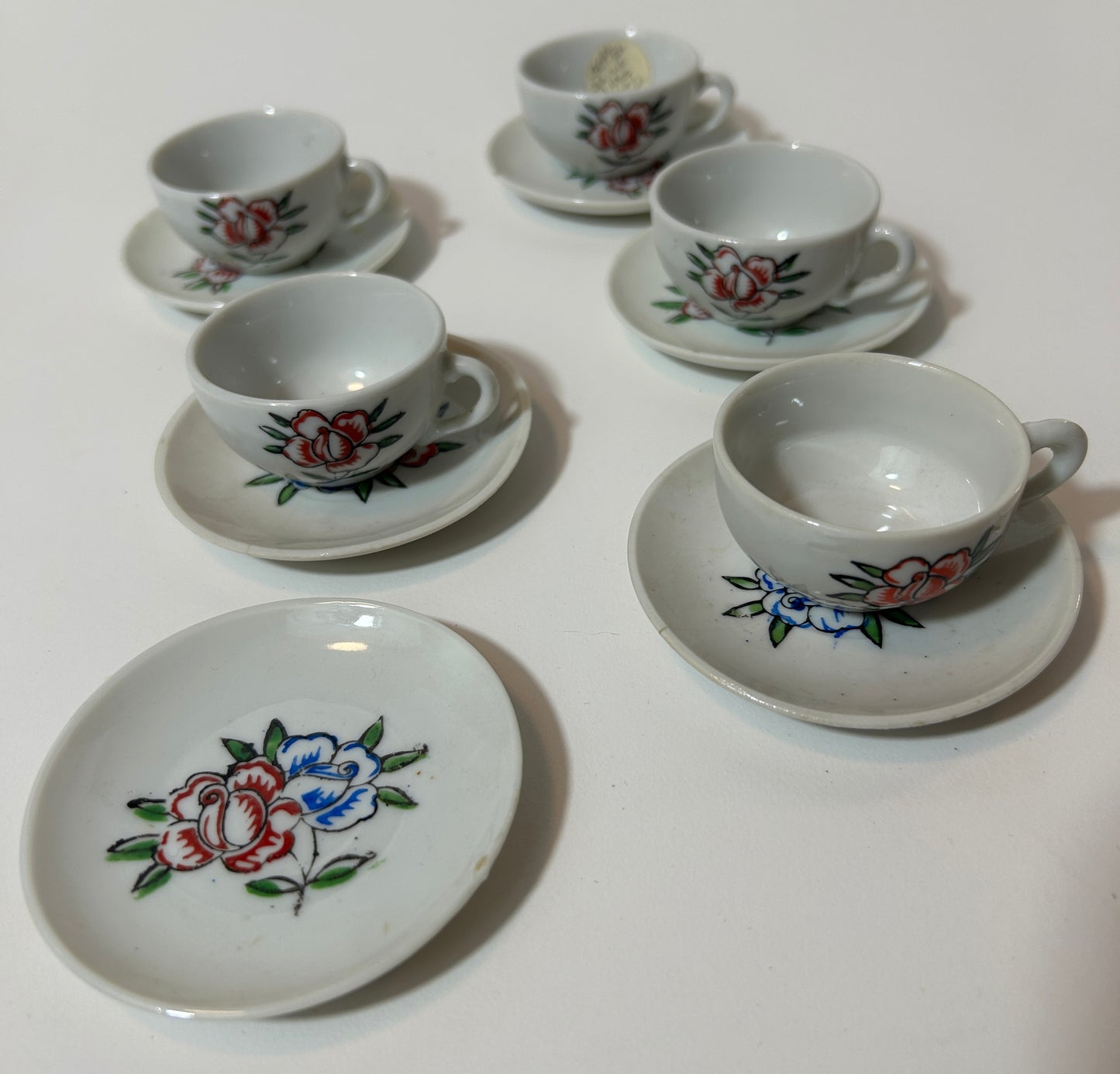 Vintage Miniature Porcelain Tea Set – Hand-Painted Floral Cups Saucers | Made in Japan (Set of 6)
