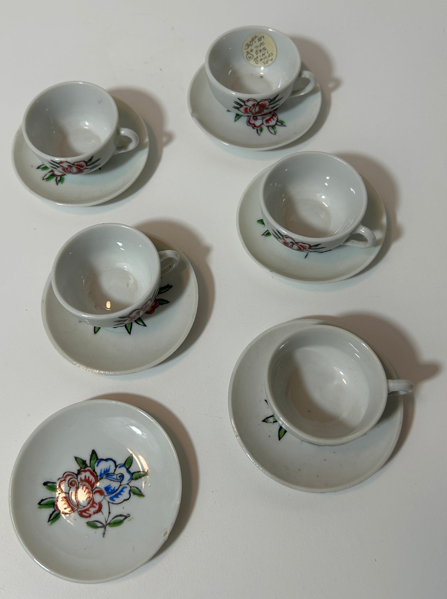 Vintage Miniature Porcelain Tea Set – Hand-Painted Floral Cups Saucers | Made in Japan (Set of 6)