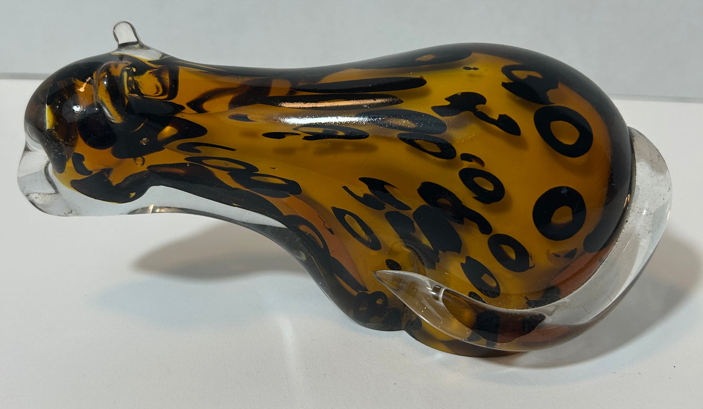 Handcrafted Murano-Style Amber Art Glass Leopard Paperweight – Blown Glass Animal Figurine
