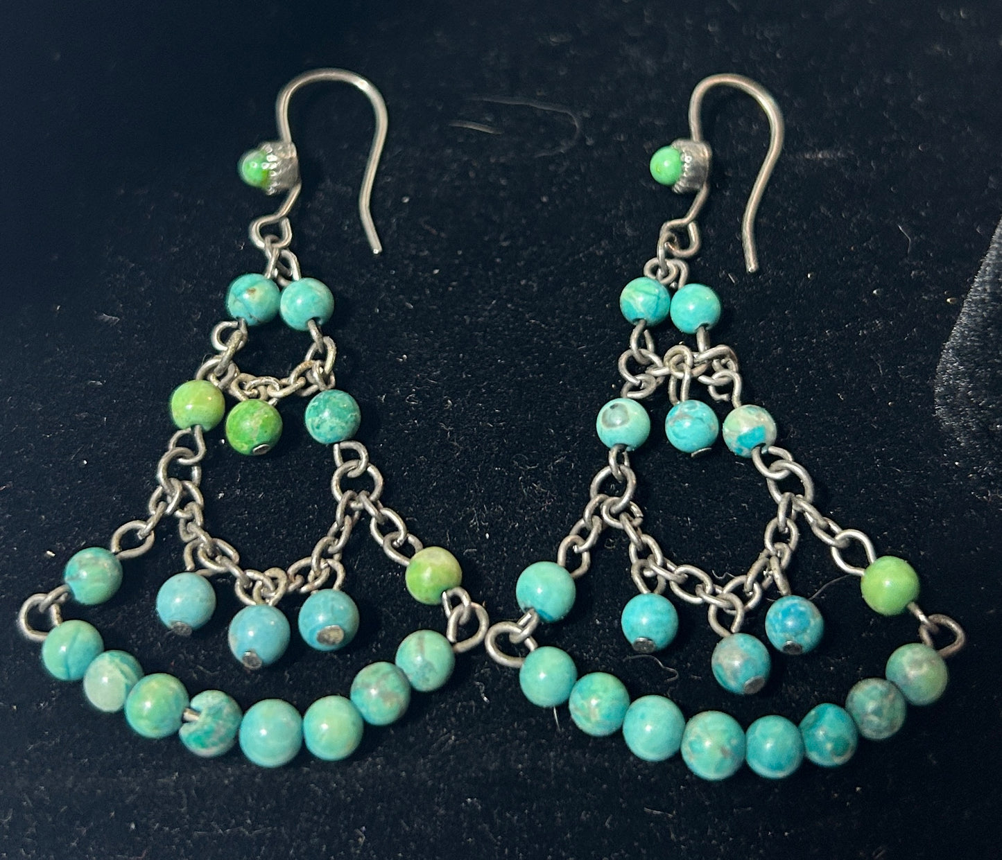 Vintage Boho Turquoise Beaded Chain Dangle Earrings – Southwestern Style