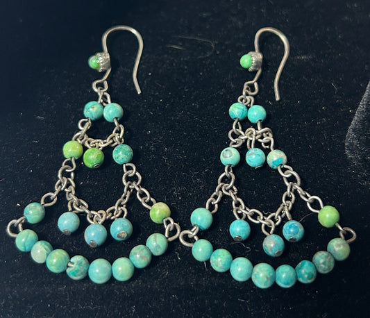 Vintage Boho Turquoise Beaded Chain Dangle Earrings – Southwestern Style