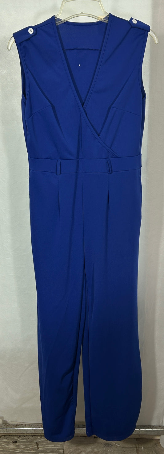 Royal Blue Sleeveless Jumpsuit with Epaulette Shoulder Detail – Size Medium