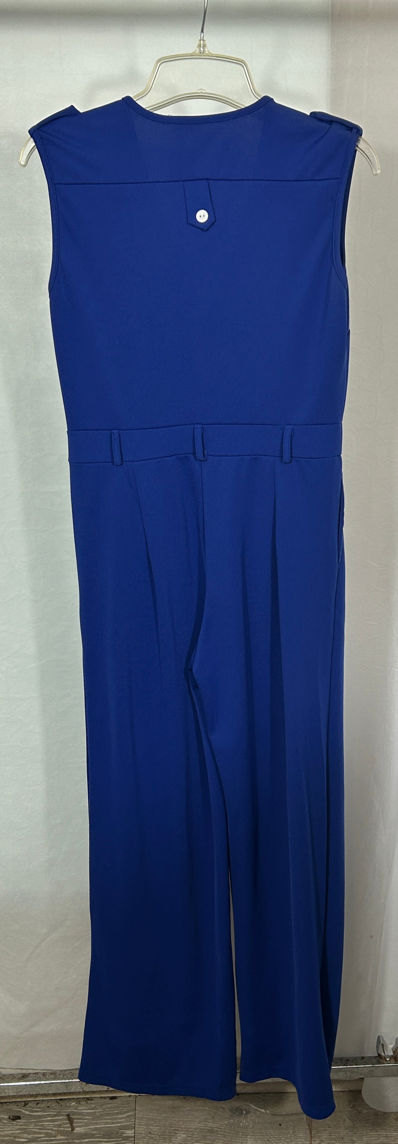 Royal Blue Sleeveless Jumpsuit with Epaulette Shoulder Detail – Size Medium