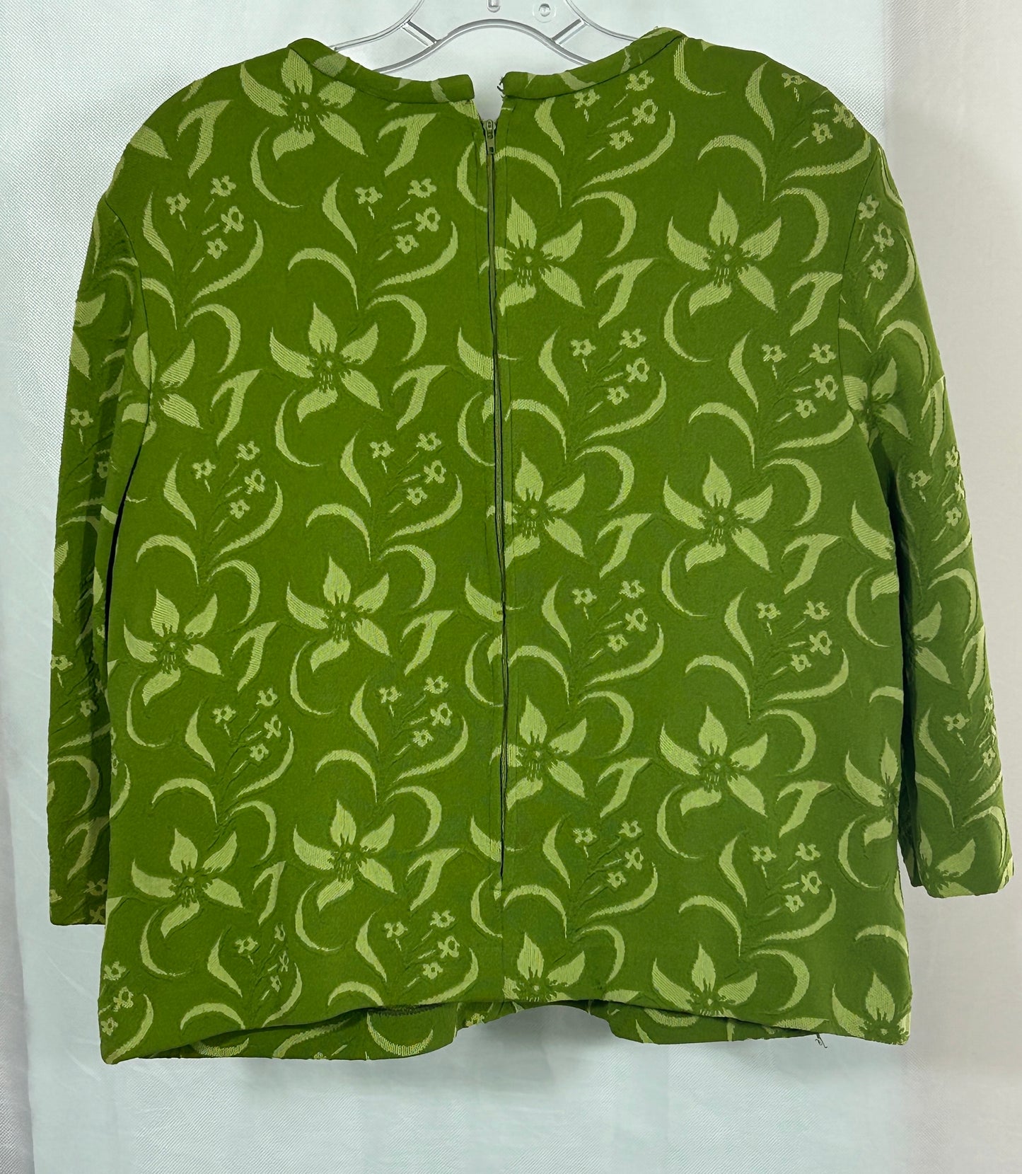 Vintage Korell Knits 1960s Green Floral Knit Two-Piece Set – Button Detail Jacket & Midi Skirt – Mod Retro Suit