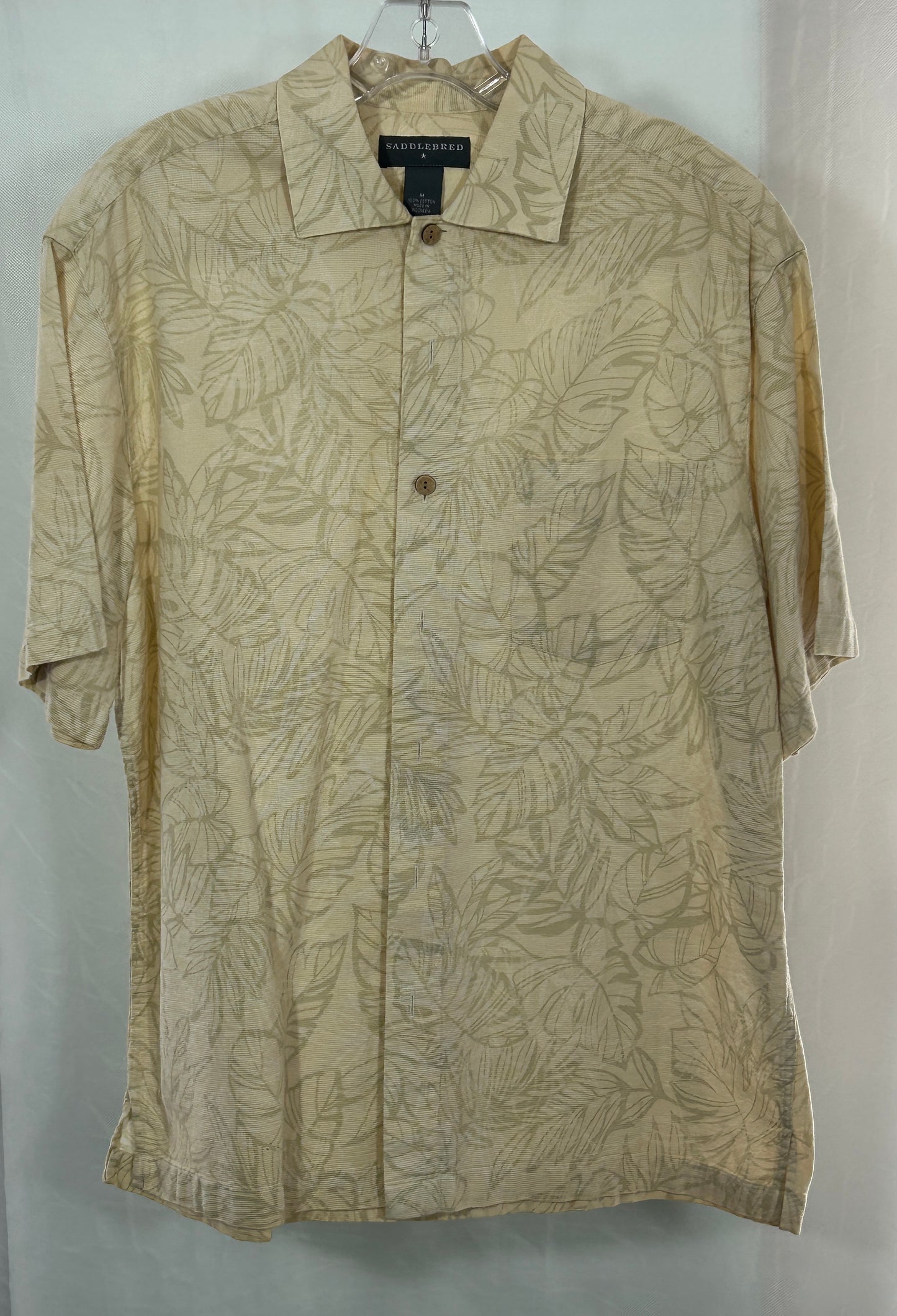 Saddlebred Men's Tropical Leaf Print Button-Up Shirt Size M 100% Cotton Casual Short Sleeve
