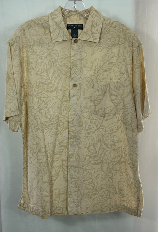 Saddlebred Men's Tropical Leaf Print Button-Up Shirt Size M 100% Cotton Casual Short Sleeve