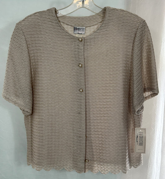 A.K. Collectible by Nuart Beige Crinkle Textured Button-Up Blouse Size Large – Made in USA