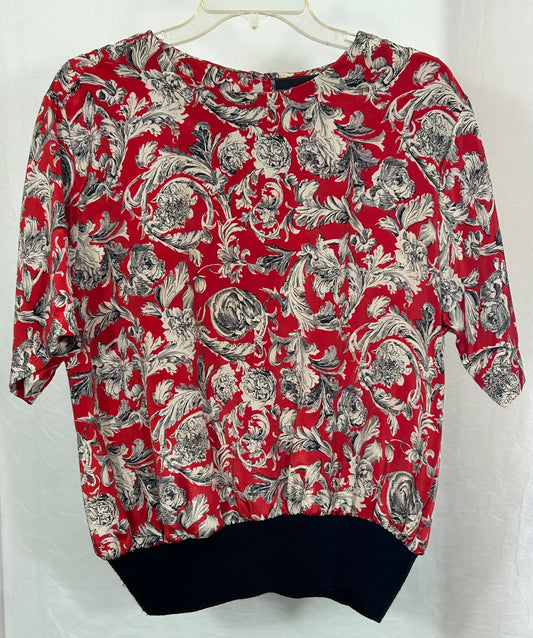 Vintage Notations Red Baroque Floral Blouse Size 16 | Made in Dominican Republic | 100% Polyester