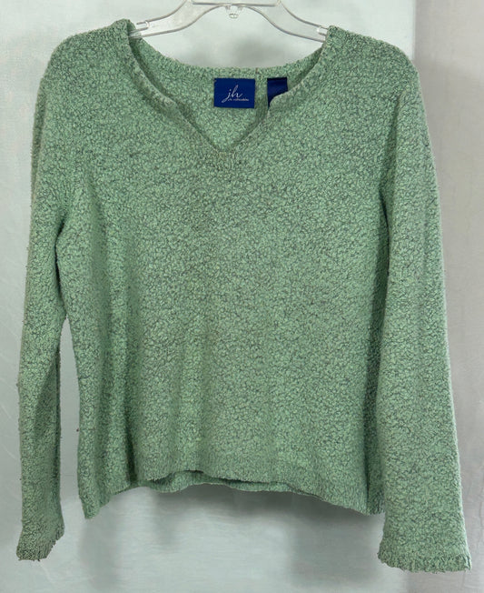 JH Collectibles Green Bouclé Knit Pullover Sweater Women’s Size XL Textured Cozy V-Neck