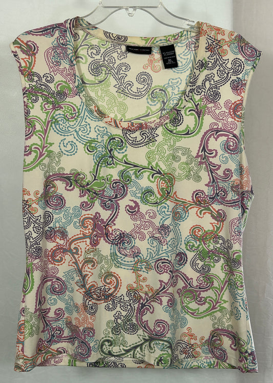 New York & Company Stretch XL Tank Top – Colorful Scroll Print, Sleeveless Blouse