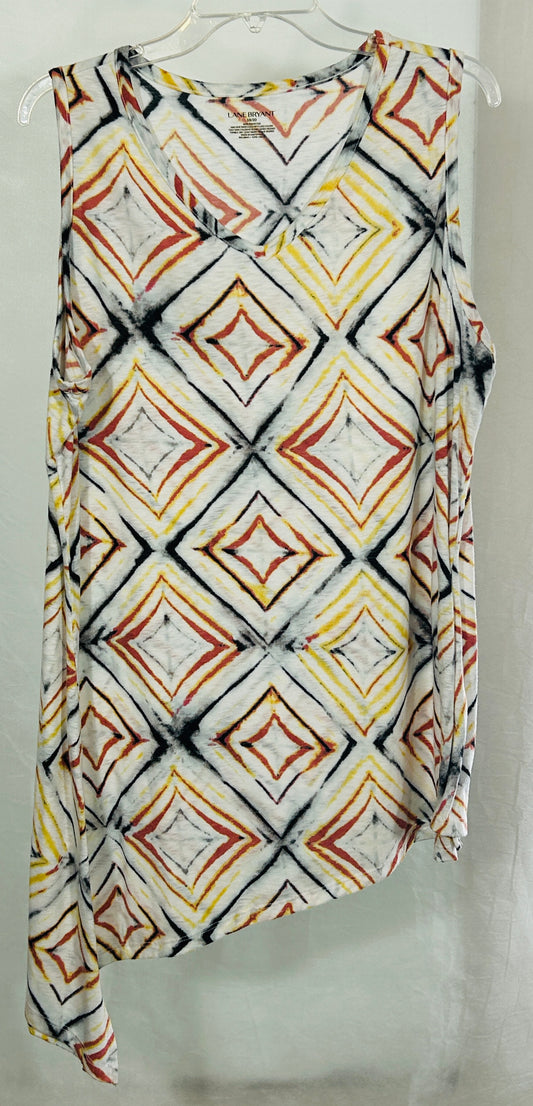 Lane Bryant Sleeveless Asymmetrical Hem Tunic Top 18/20 Multicolor Diamond Print