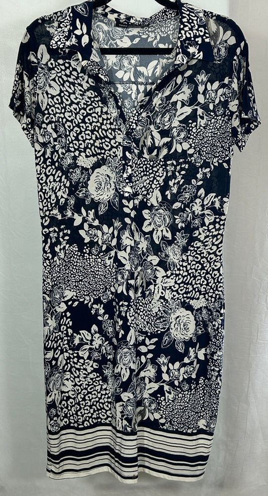 Mlle Gabrielle Navy Blue Floral Animal Print Button-Front Shirt Dress, Women's Size Large
