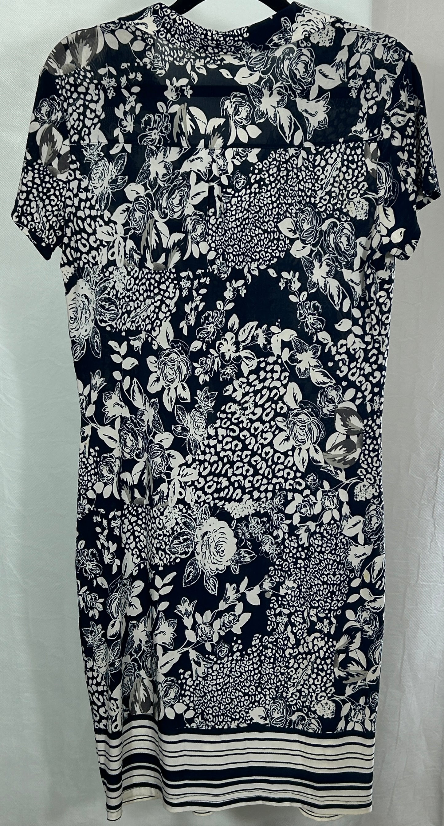 Mlle Gabrielle Navy Blue Floral Animal Print Button-Front Shirt Dress, Women's Size Large