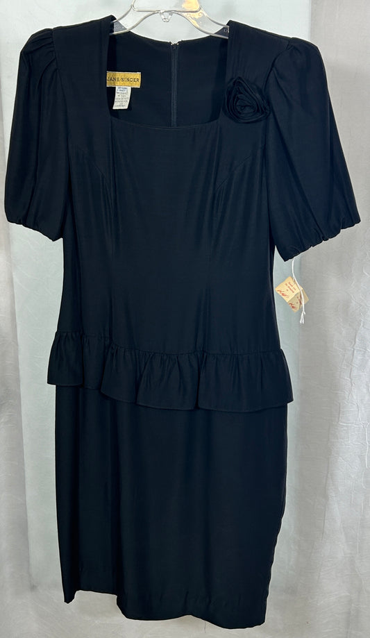 Vintage Jane Singer Black Puff Sleeve Ruffle Hem Dress Size 10 – NWT from Lord & Taylor