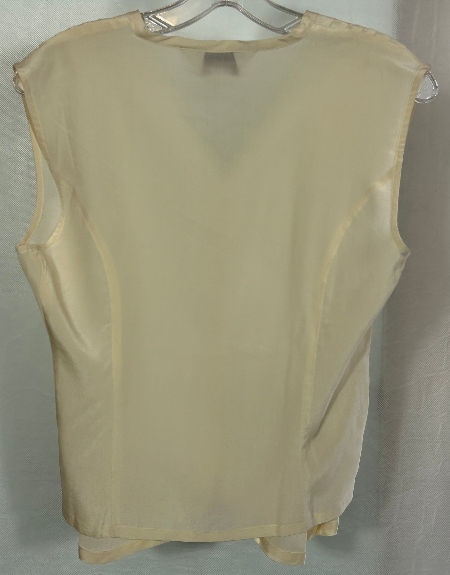 Marguerite Li 100% Silk Sleeveless Blouse | Medium | Cream Button-Front Pintuck Detail Top