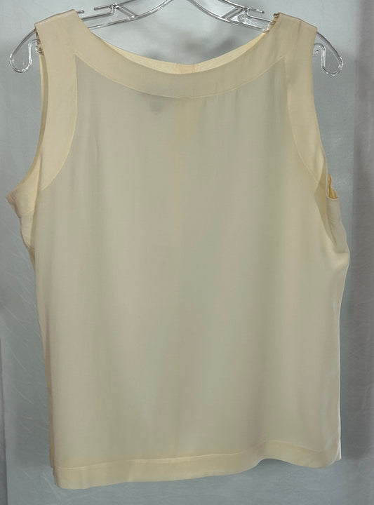 Lauren Alexandra 100% Silk Ivory Sleeveless Blouse – Size 10, Minimalist Back Button Detail