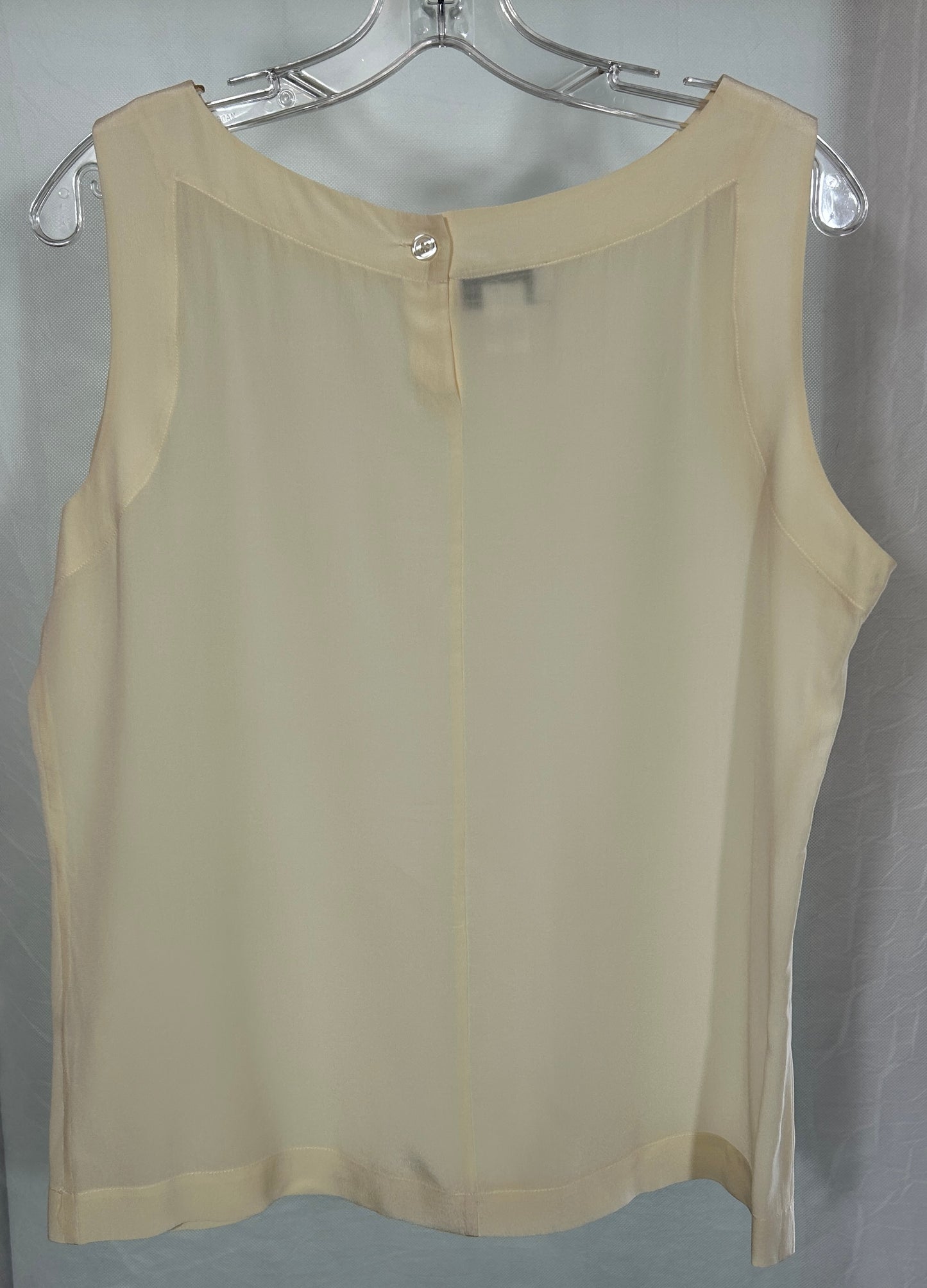 Lauren Alexandra 100% Silk Ivory Sleeveless Blouse – Size 10, Minimalist Back Button Detail