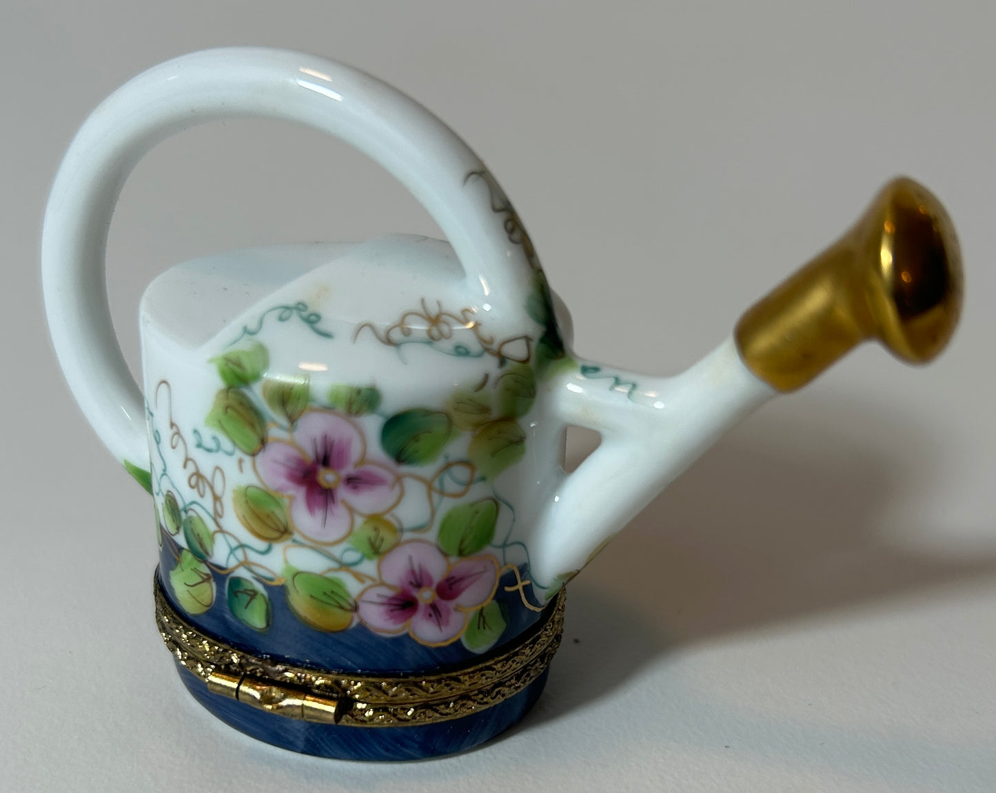 Limoges Rochard Watering Can Trinket Box – Hand Painted Floral Porcelain Box, Made in France
