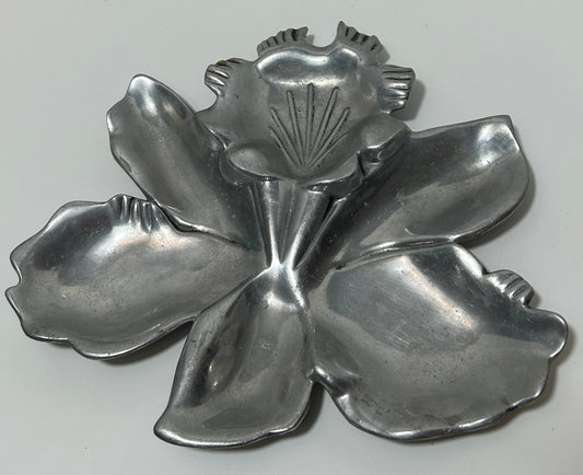 Vintage Signed Arthur Court Aluminum Orchid Flower Dish – 1979 Hammered Metal Floral Tray