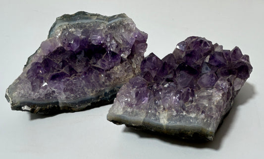 Natural Amethyst Geode Crystal Cluster Pair – Deep Purple Druzy Display Specimens