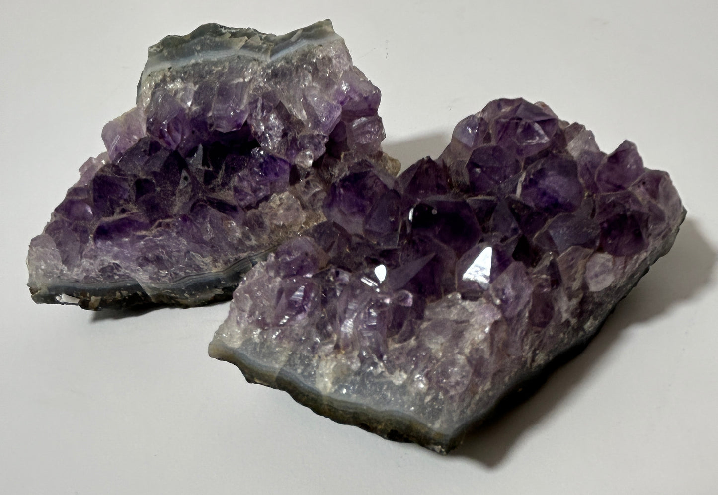 Natural Amethyst Geode Crystal Cluster Pair – Deep Purple Druzy Display Specimens