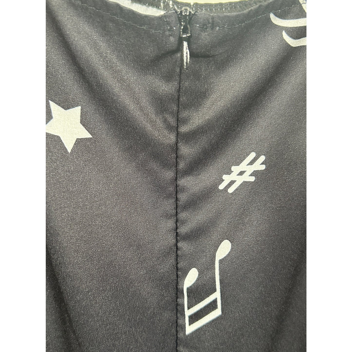Black Midi Dress with Music Notes, Piano Keys, Cats & Hearts – 2XL