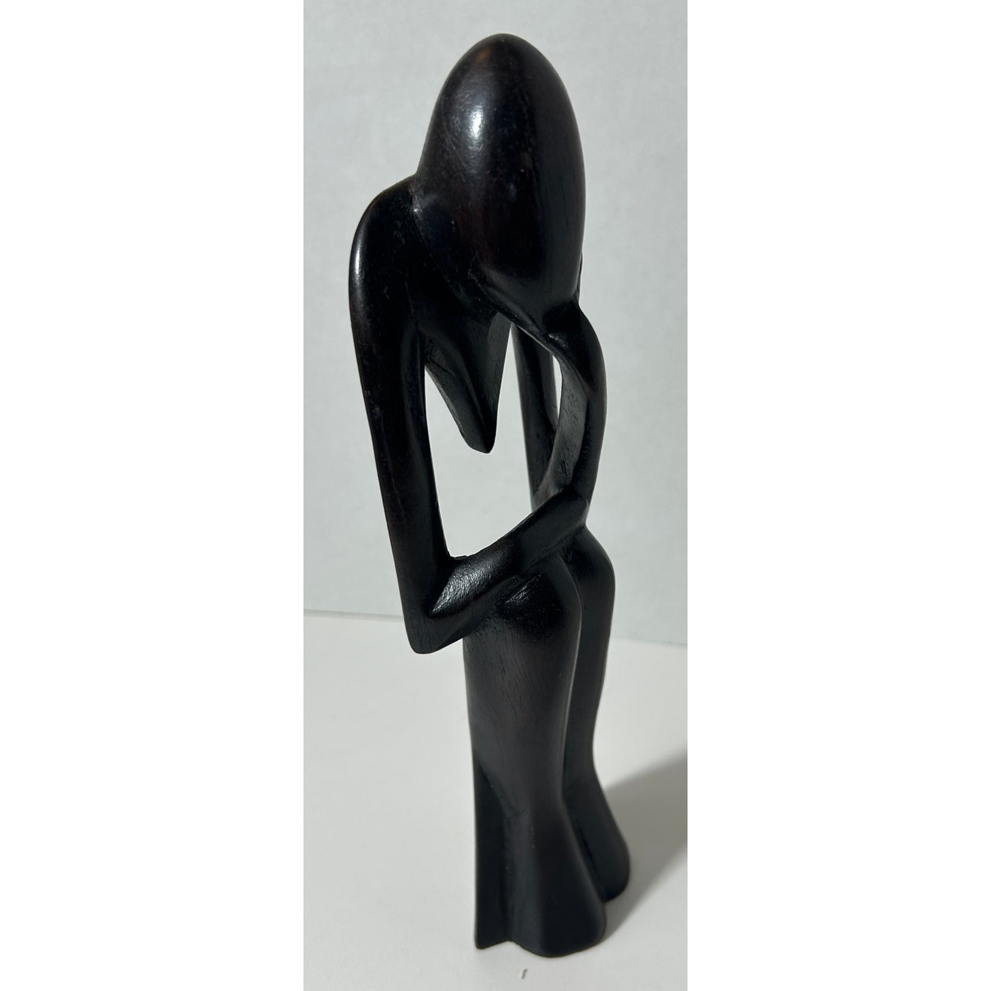 Hand‑Carved Wood “Thinking Man” Sculpture Abstract Figurine 9.75″