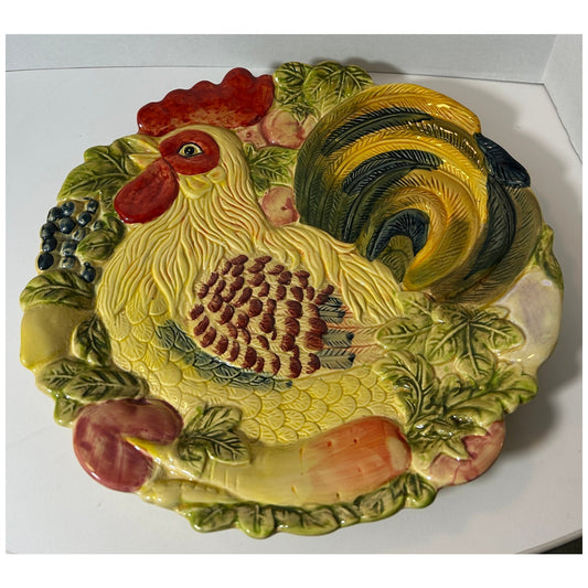 Vintage Hand‑Painted Rooster Charger Plate – 13¼″ Decorative Ceramic