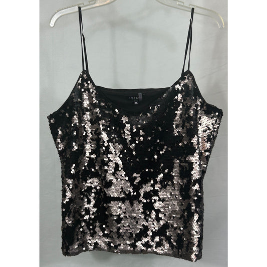 1.STATE Black Sequin Sparkle Cami Party Sleeveless Tank Top XL